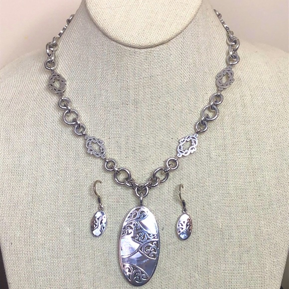 LOIS HILL Sterling Silver Mother of Pearl Inlay Necklace and Earrings - Picture 13 of 17